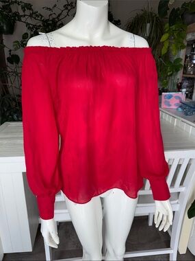 Suzy Shier Off-Shoulder Red Women’s Blouse oversized XS NWOT